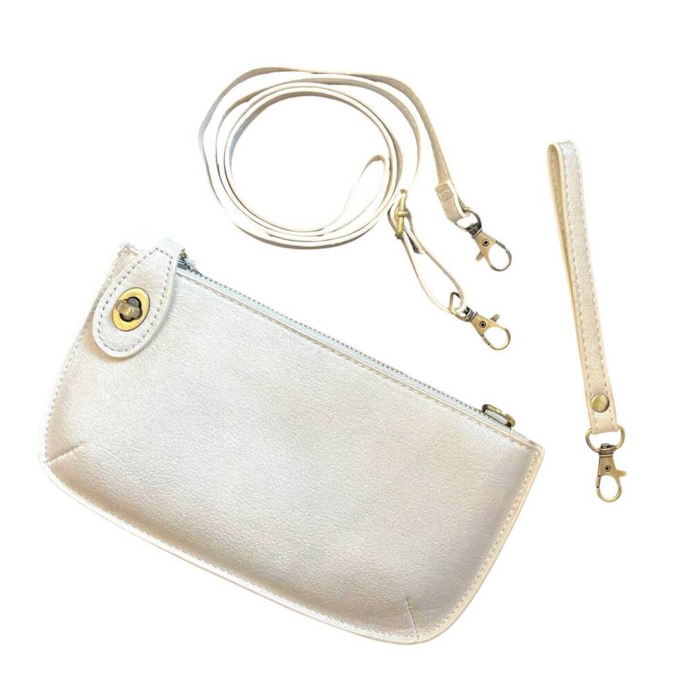 NEW JOY SUSAN women's holographic mini wristlet crossbody clutch in white